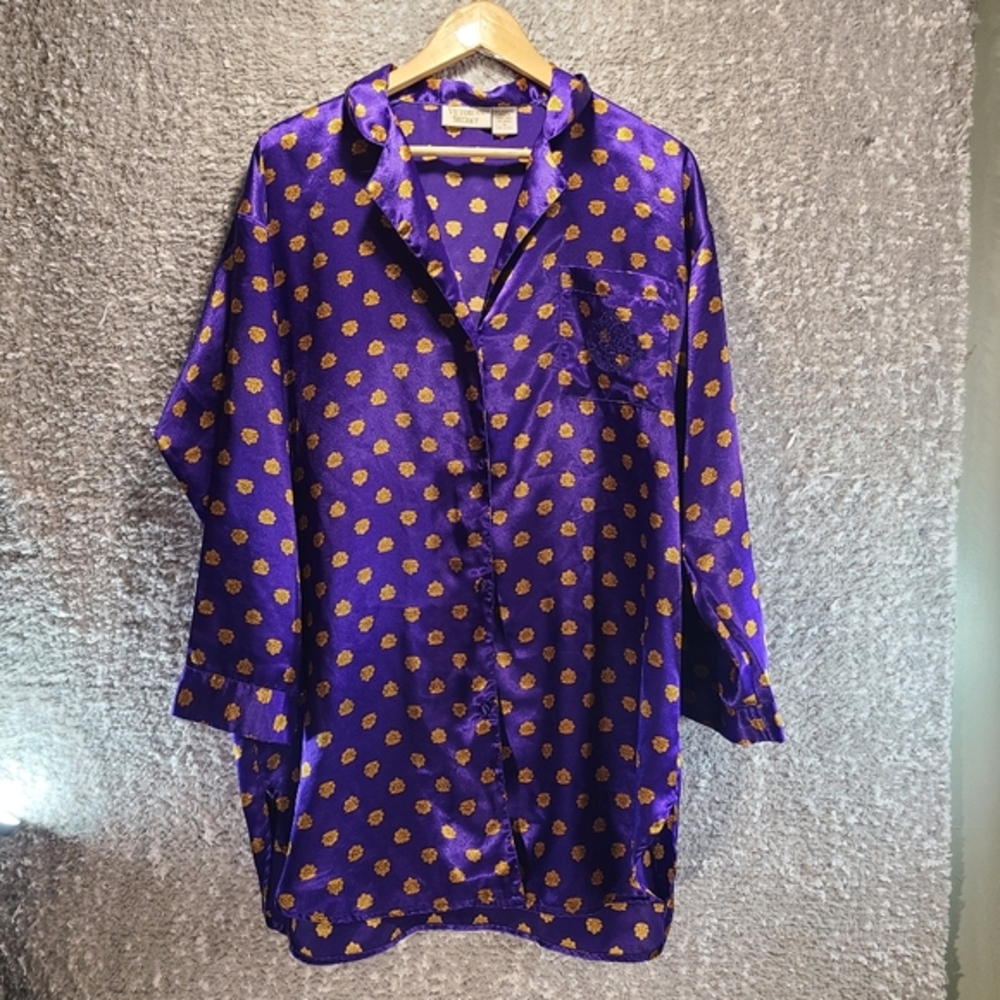 VTG Victoria’s Secret Gold Label Purple Satin Sleep Shirt Pajama Nightgown M